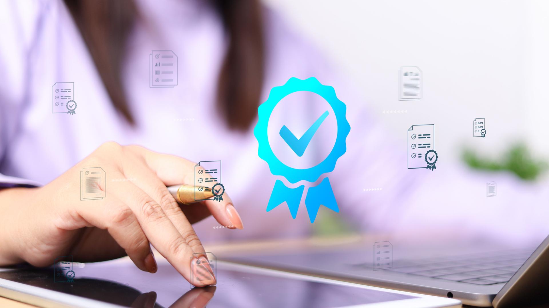 Business work and Assessment for the certificate concept, online survey exam and choose the right answer in the exam international standard certification of product